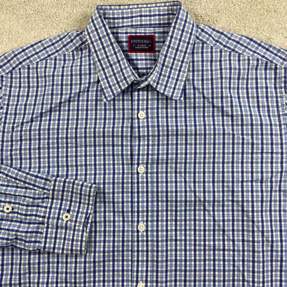 UNTUCKit Button Down Shirt Mens XL Blue White Plaid Long Sleeve Cotton